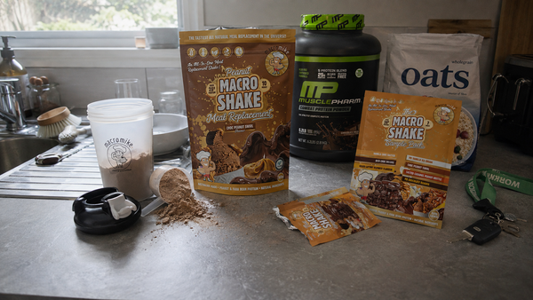 Meal replacement options including Macro Mike Macro Shake and powdered peanut butter