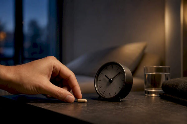 Anonymous capsule beside bedside clock