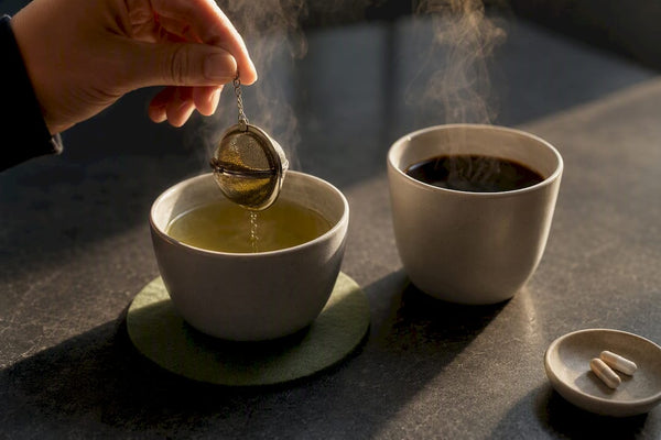 Tea and coffee prepared for focused work