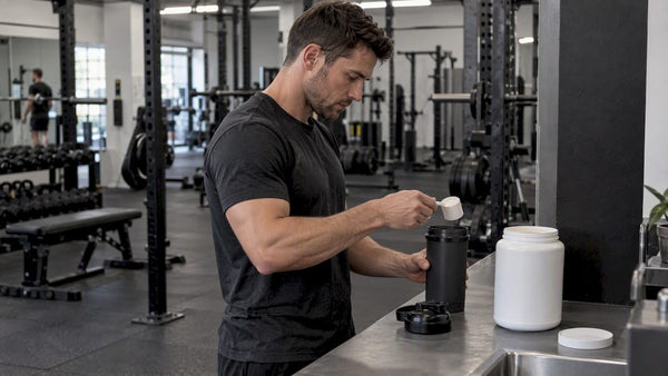 Athlete measuring a reduced pre-workout serving