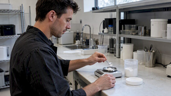 Technician weighing citrulline malate powder