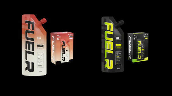 FUELR Isotonic Gel and FUELR Caffeinated Gel product photos