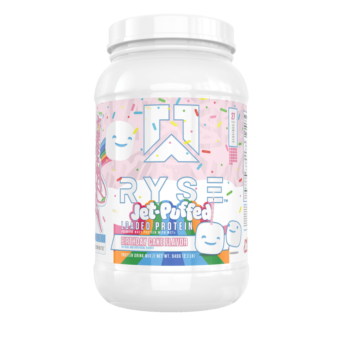 Ryse Loaded Protein, Jet Puffed Birthday Cake powder