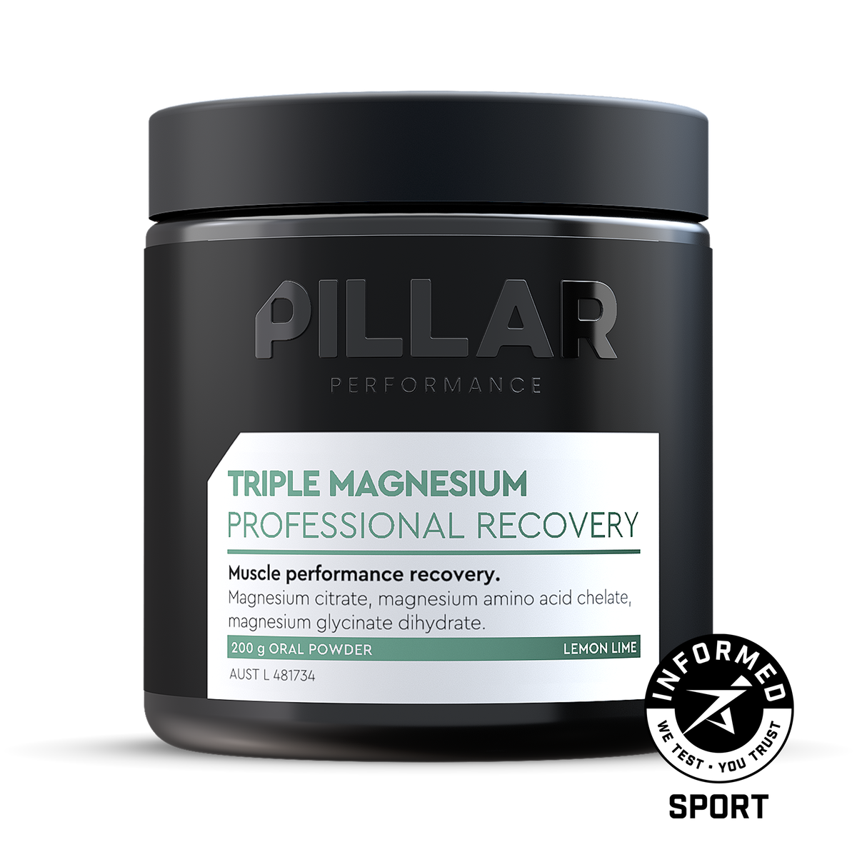 Pillar Performance Triple Magnesium Powder Lemon Lime 200g front of pack