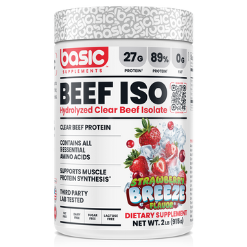 Basic Supplements Beef Isolate, Strawbeery Breeze, 2lb 908g powder
