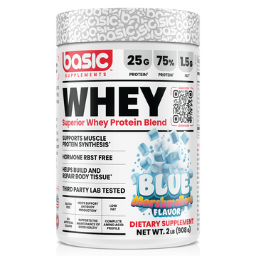 Basic Supplements Whey 2lb, Blue Mashmellow, 2lb 908g powder