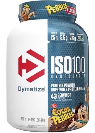 Dymatize ISO100 whey protein isolate, Cocoa Pebbles powder