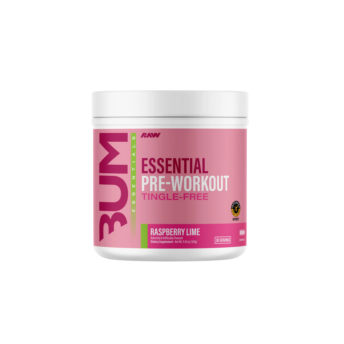 Raw Nutrition Essential Tingle Free Pre workout, Raspberry Lime powder