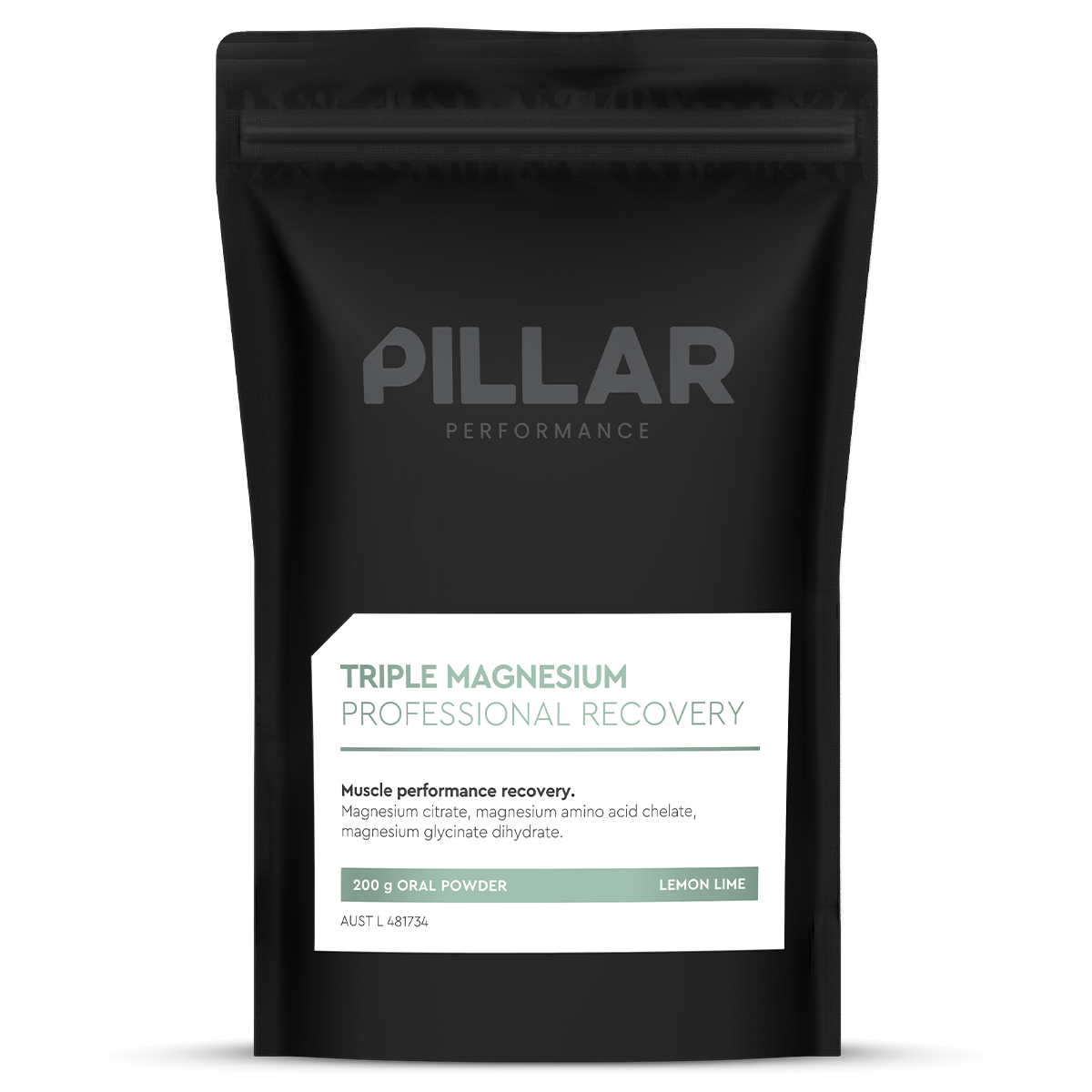 Pillar Performance Triple Magnesium Pouch - Lemon Lime, 200g (40 Serves) - 200g stand-up pouch