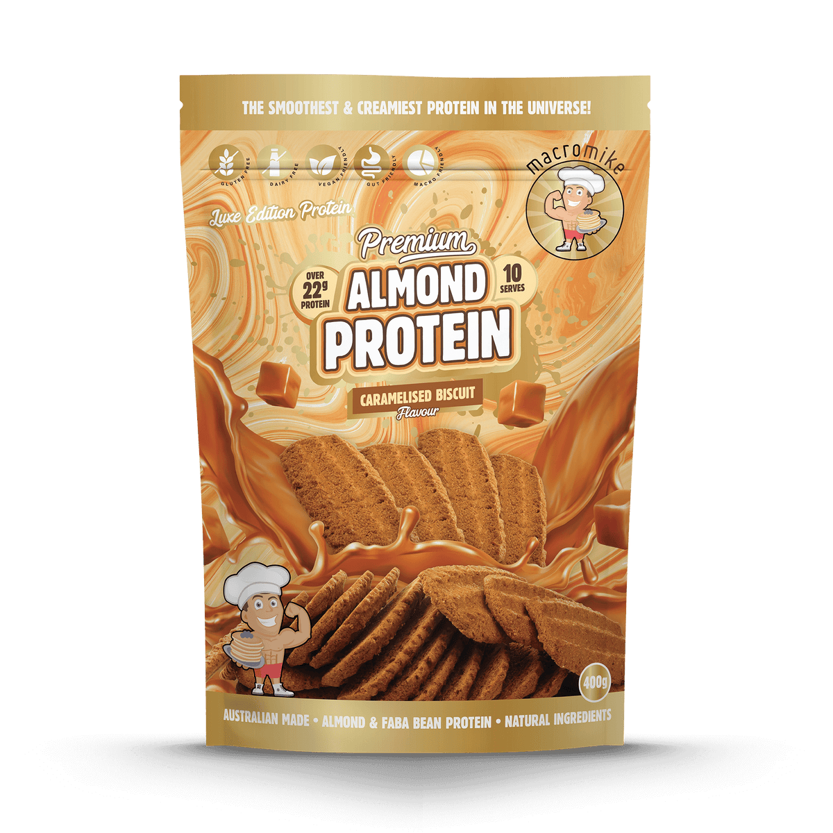 Macro Mike Luxe Almond Protein Caramelised Biscuit 400g front