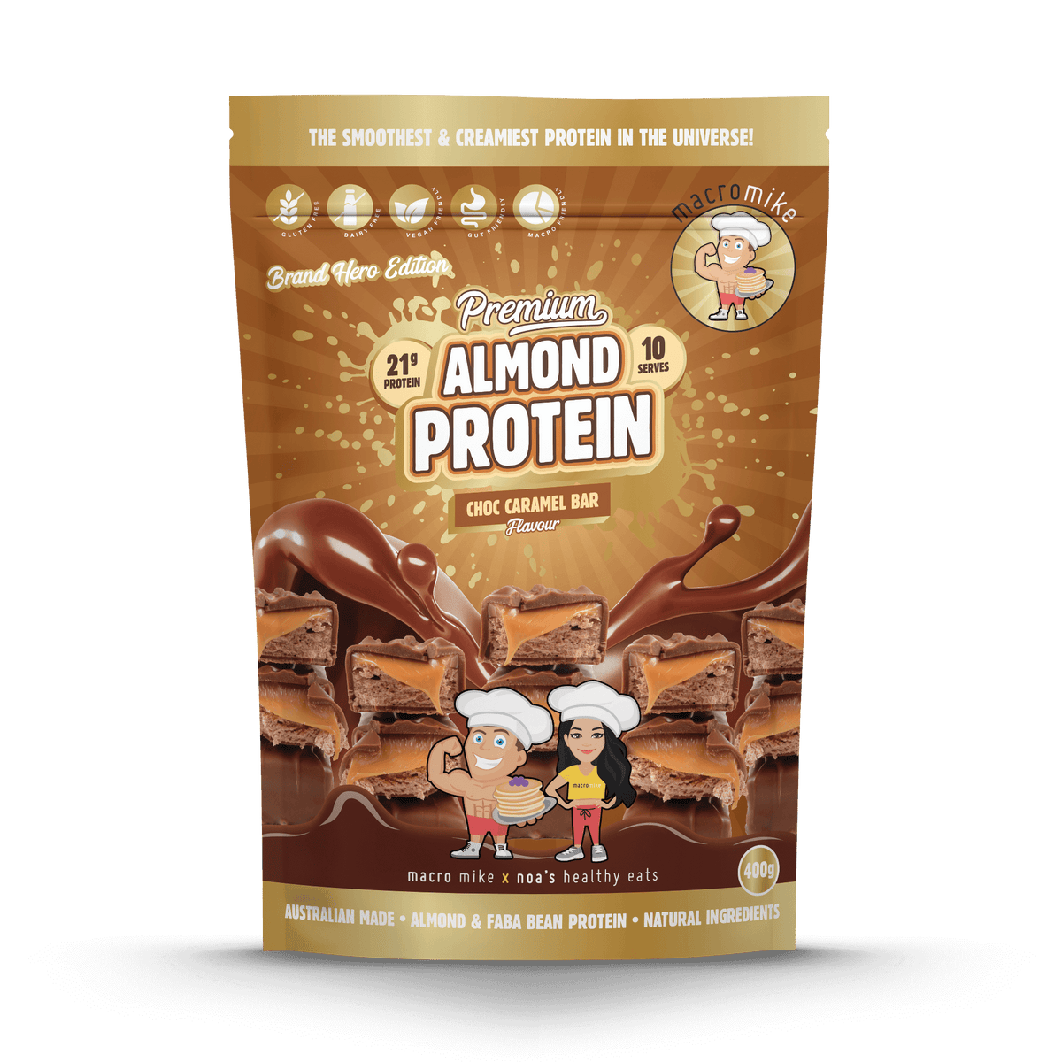 Macro Mike Luxe Almond Protein Chocolate Caramel Bar 400g front