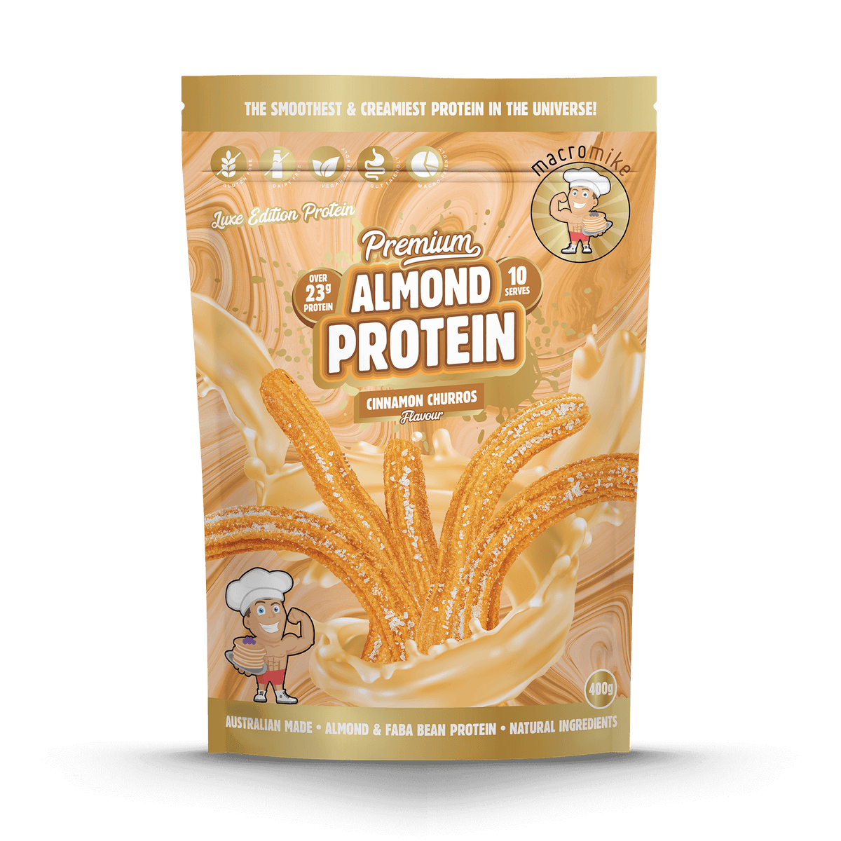 Macro Mike Luxe Almond Protein Cinnamon Churros 400g front