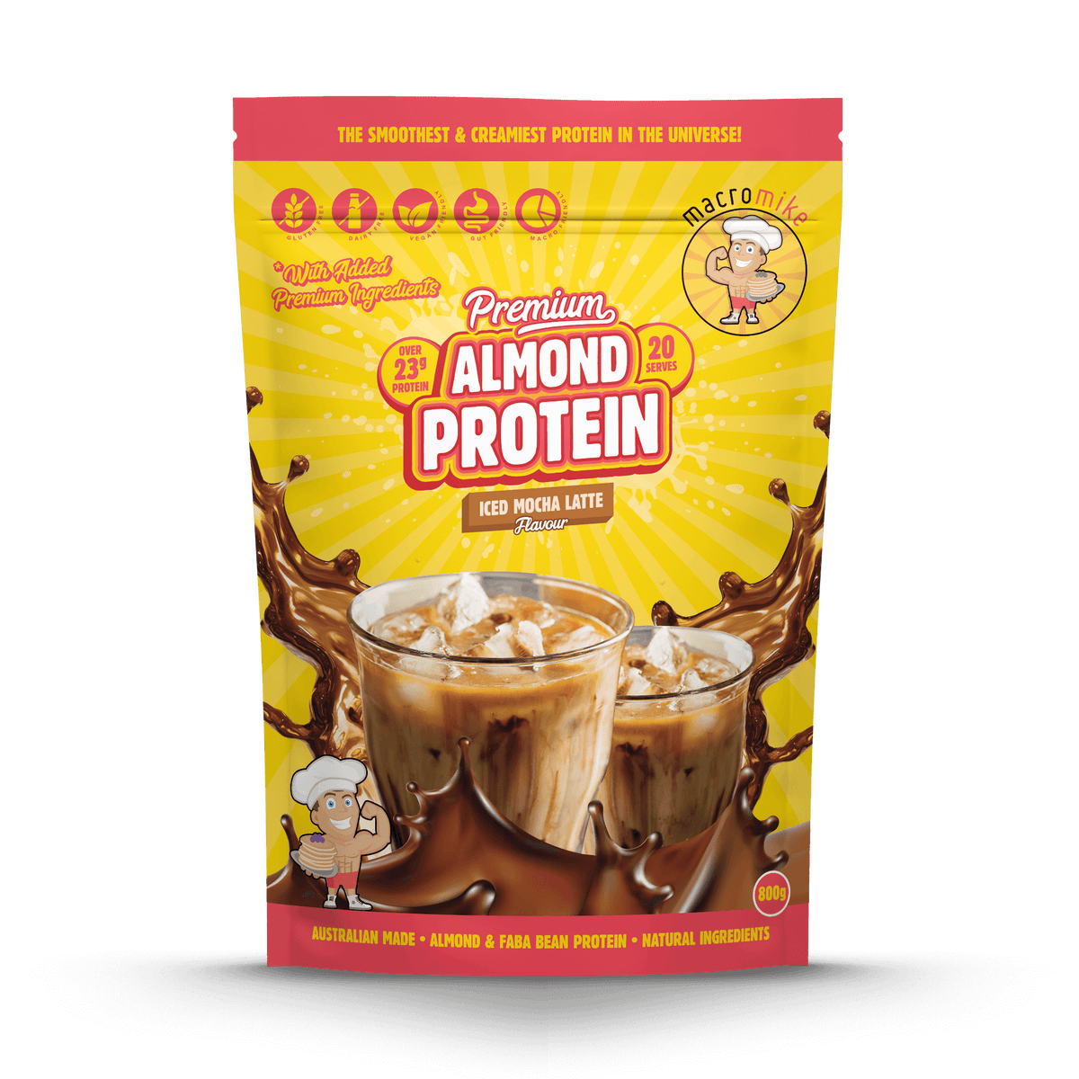 Macro Mike Premium Almond Protein Iced Mocha 800g front