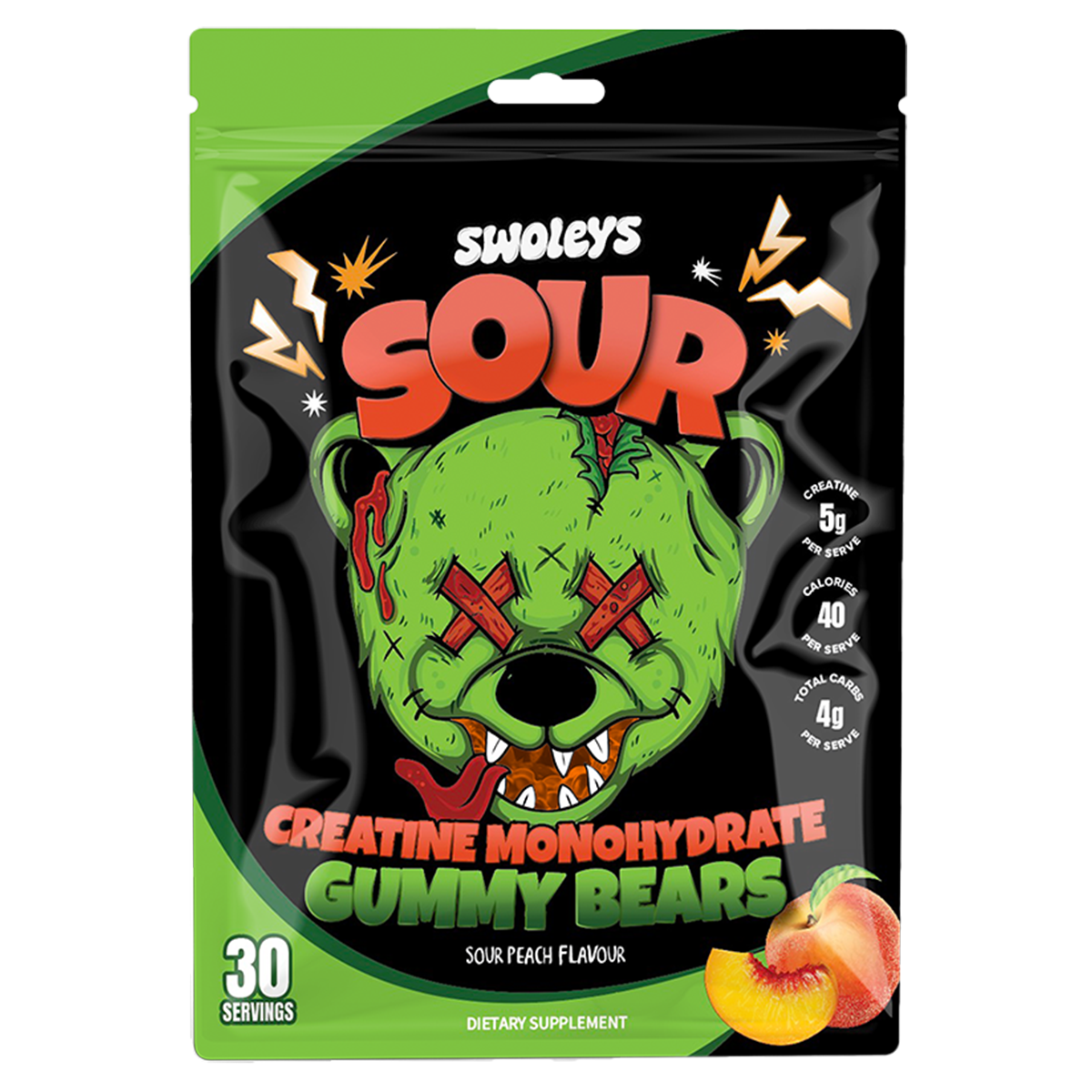 Swoleys Sour Creatine Gummy Bears, Peach
