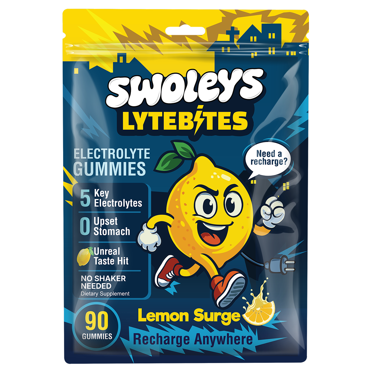 Swoleys LyteBites Electrolyte Gummies Lemon Surge front