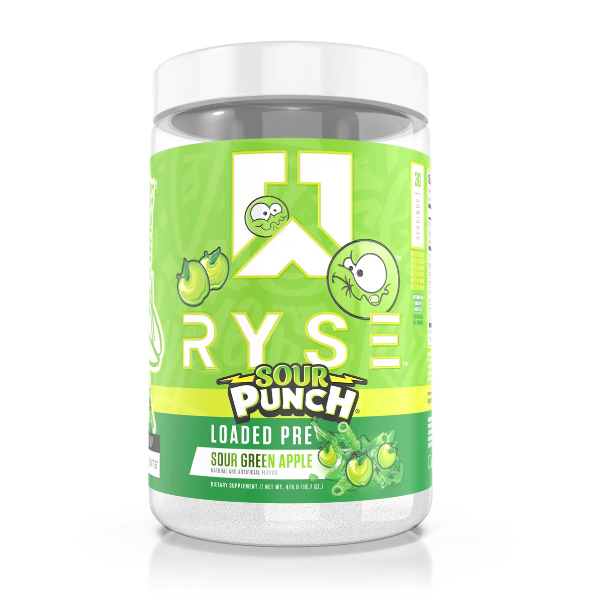 Ryse Loaded Pre Workout, Sour Punch Green Apple powder