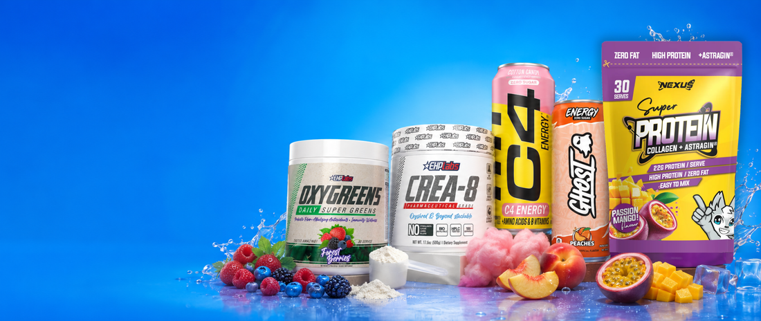 NZ Supps hero - supplement collage on blue