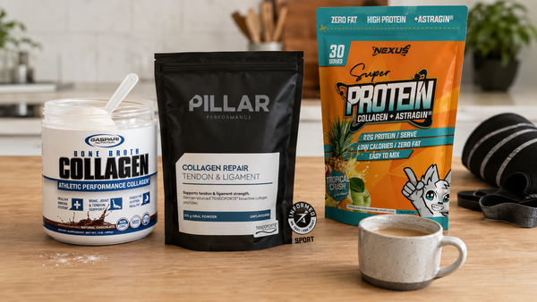 Range of collagen supplements including Pillar Performance, EHPlabs OxyGlow and Nexus Super Protein