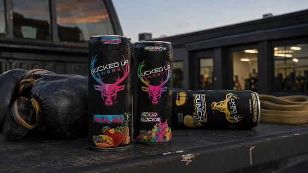 Range of Bucked Up Energy cans in different flavours