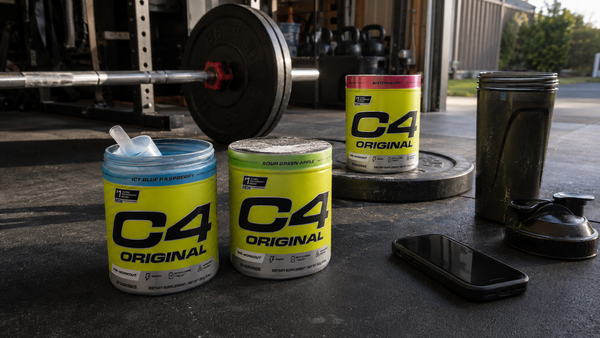 Range of C4 Original pre-workout tubs in different flavours