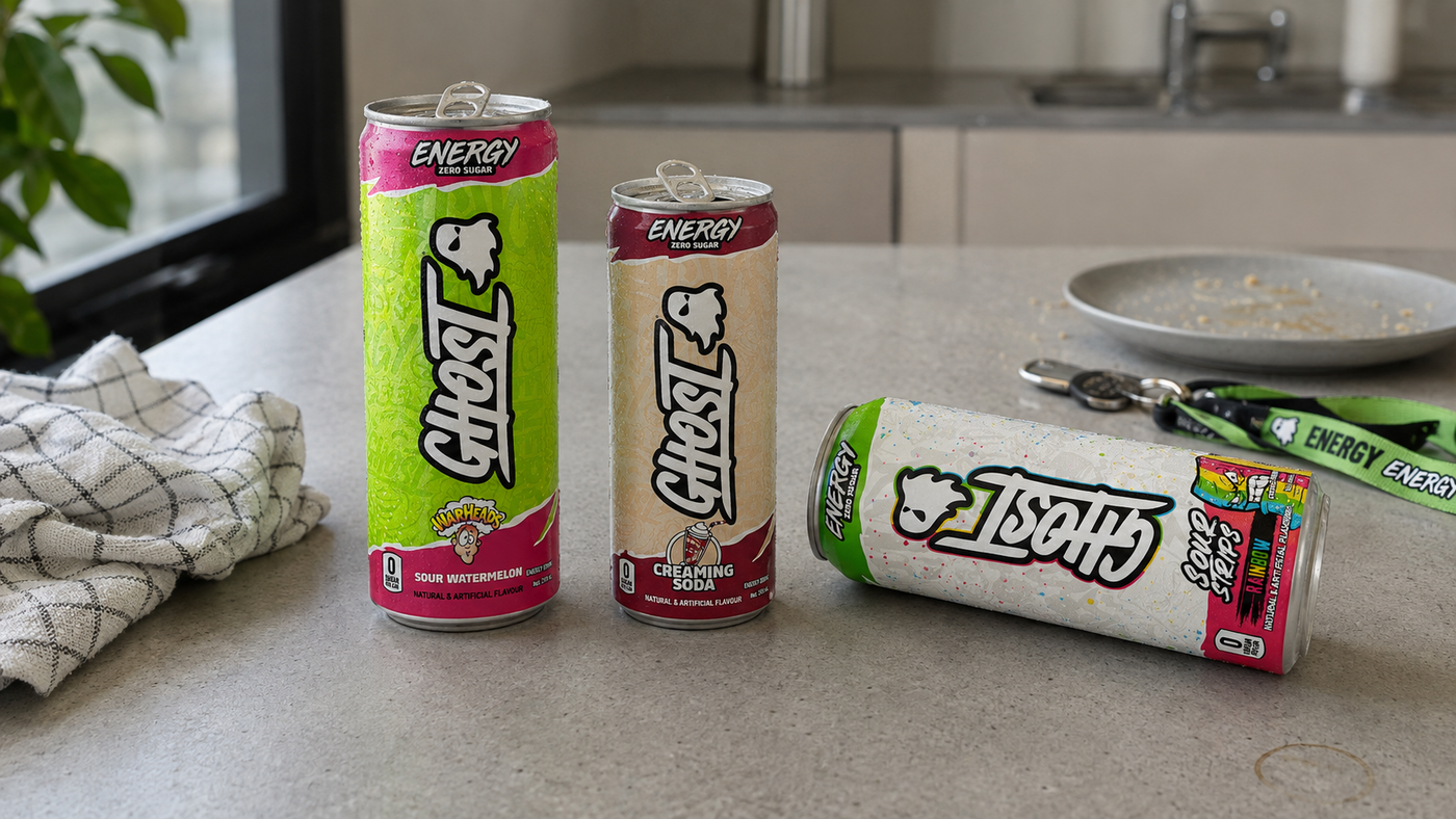Range of Ghost Energy cans in different flavours