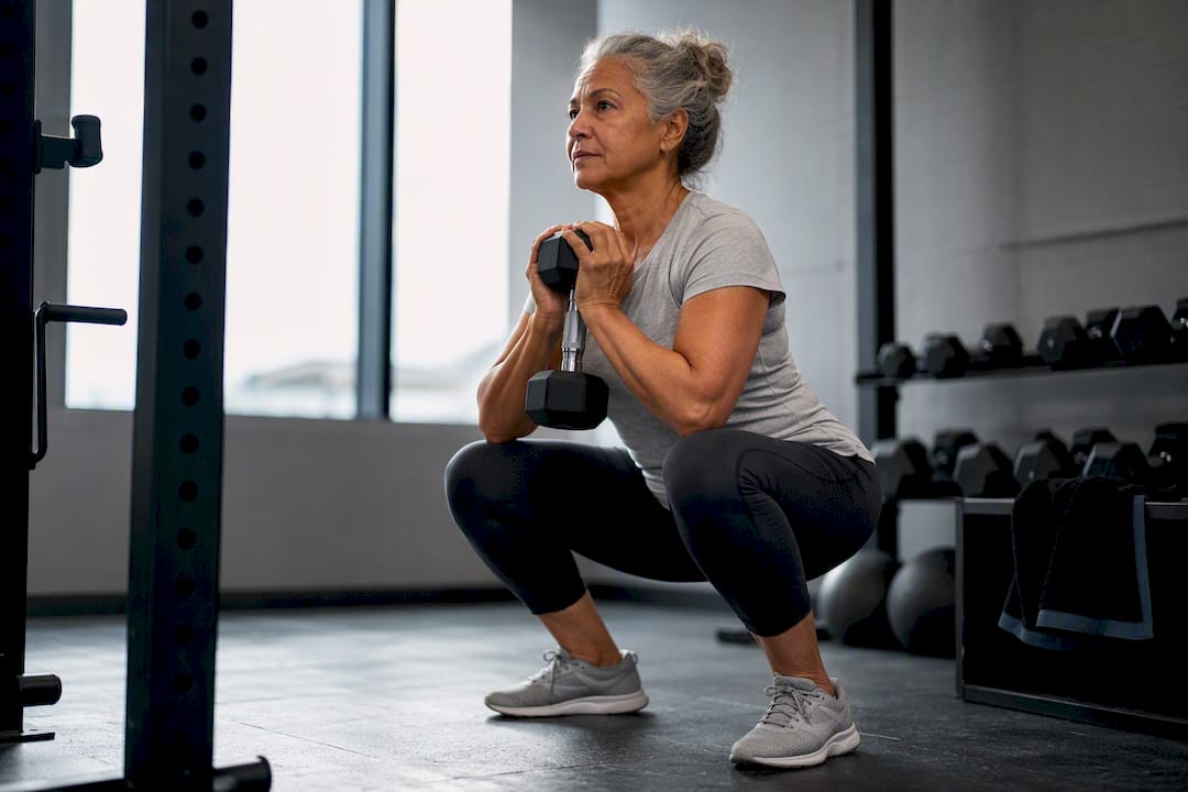 Older adult performing controlled strength exercise