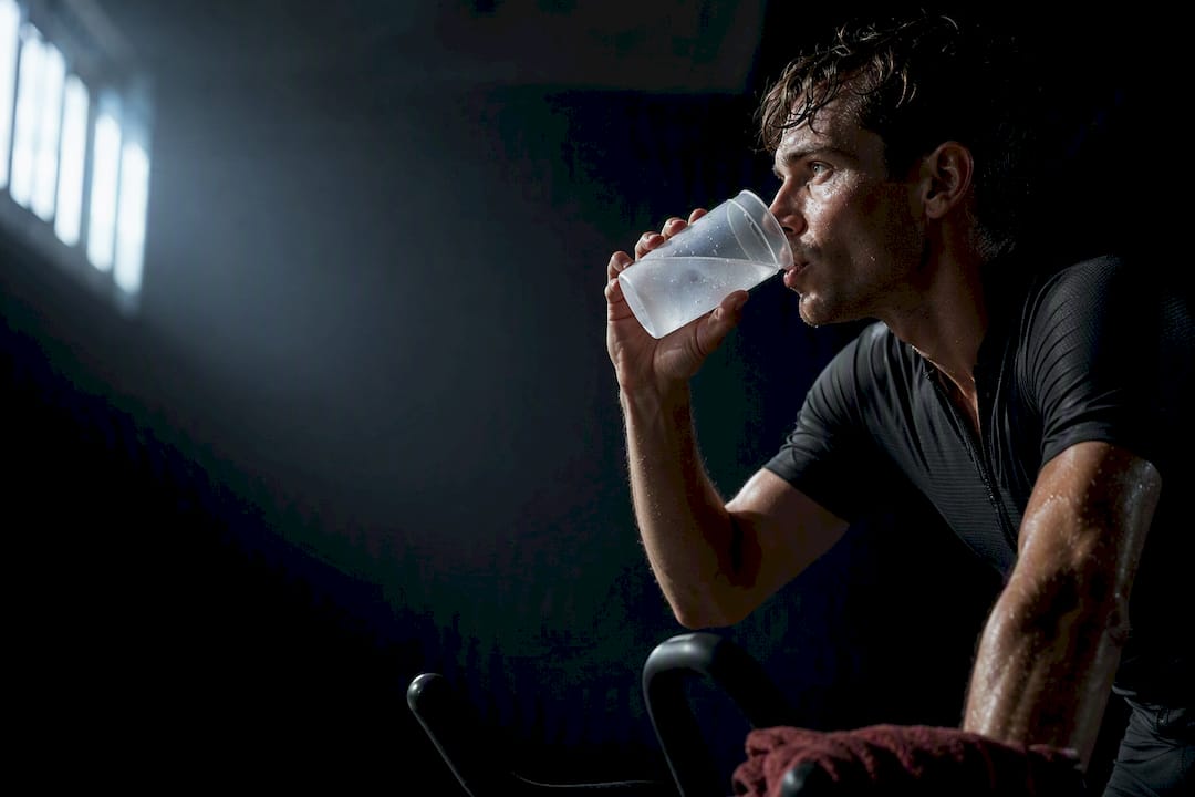 Athlete drinking carbohydrate drink during training