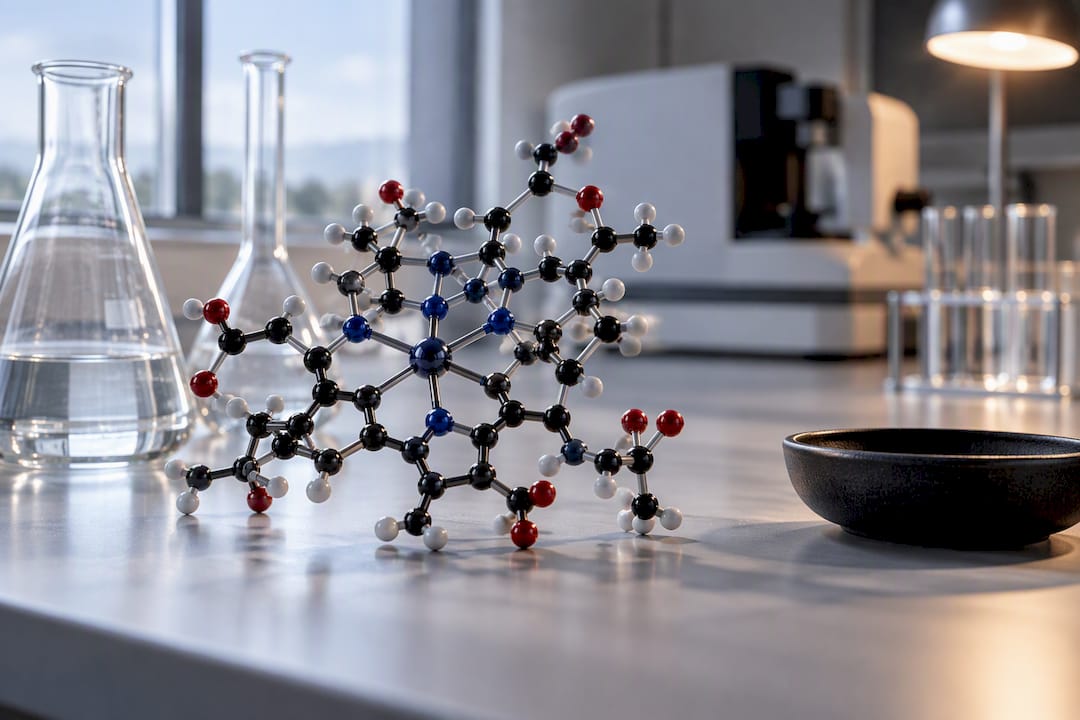 Cobalamin molecular model on laboratory bench
