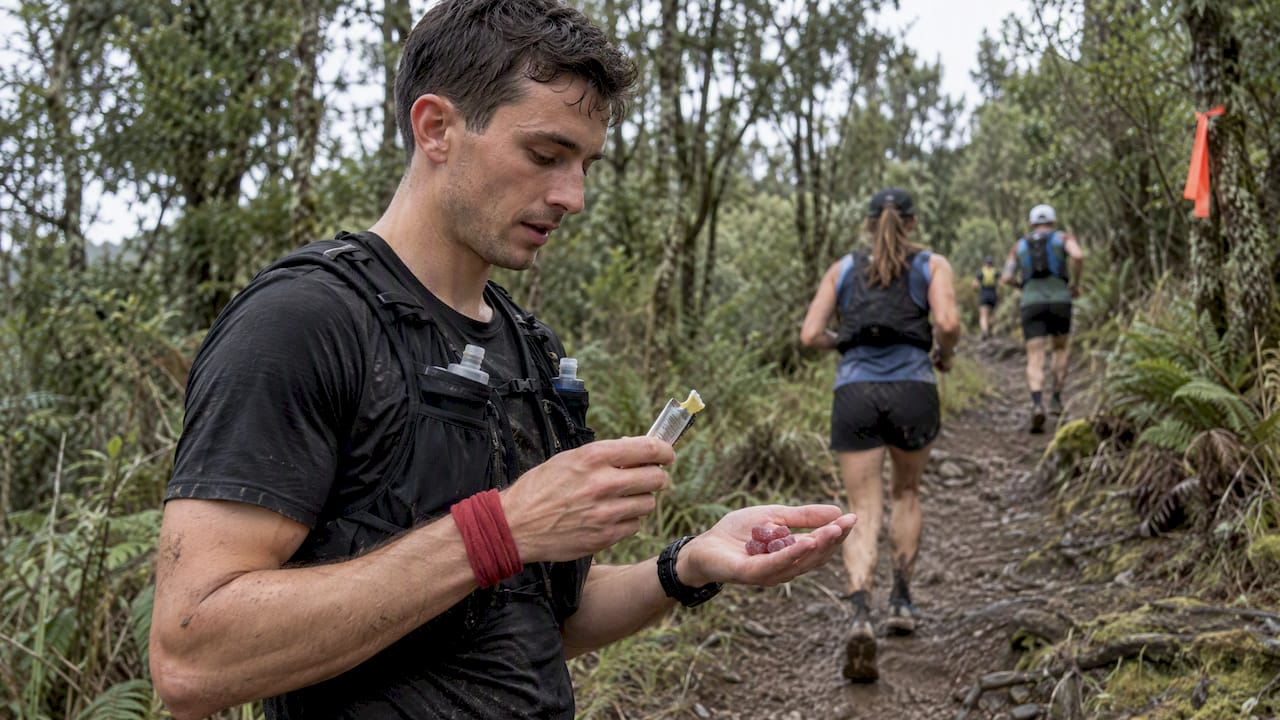 Runner comparing gels and chews during race