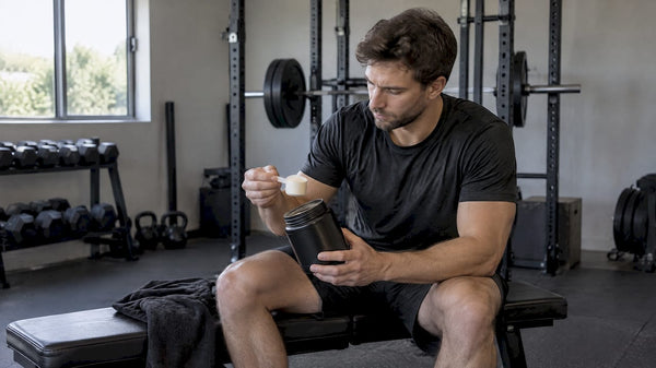 Athlete checking pre-workout serving scoop