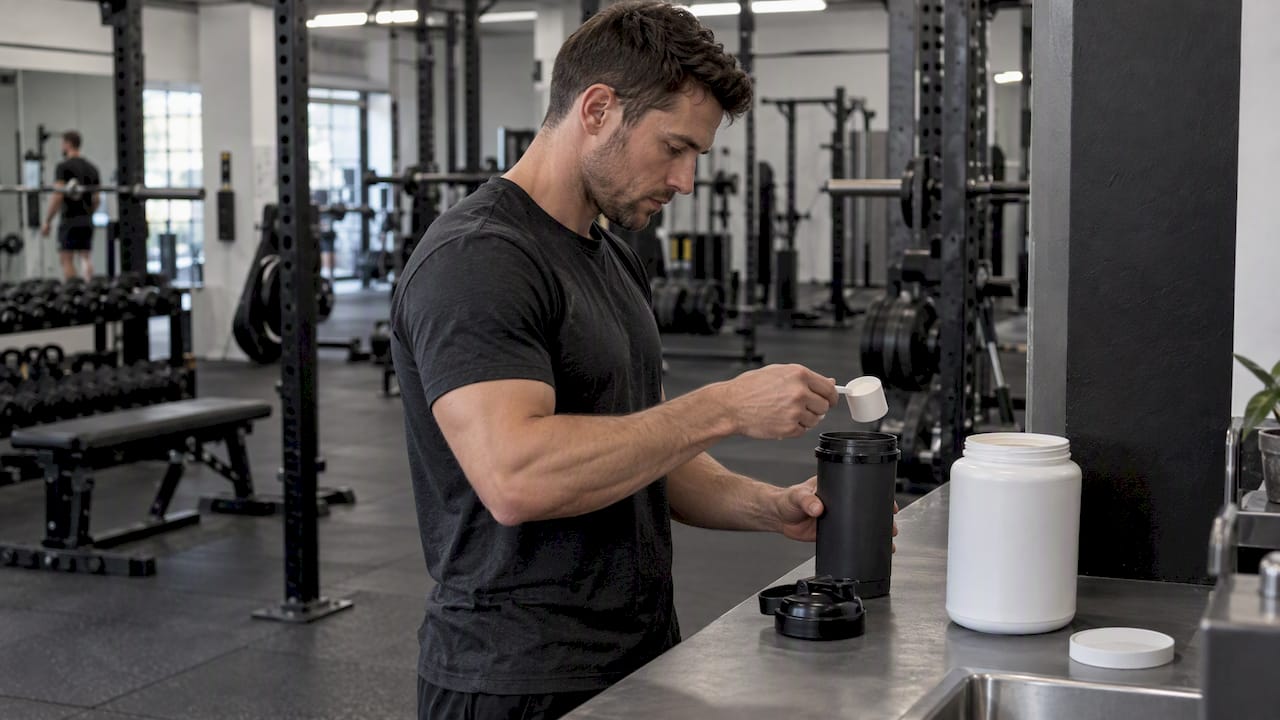 Athlete measuring a reduced pre-workout serving