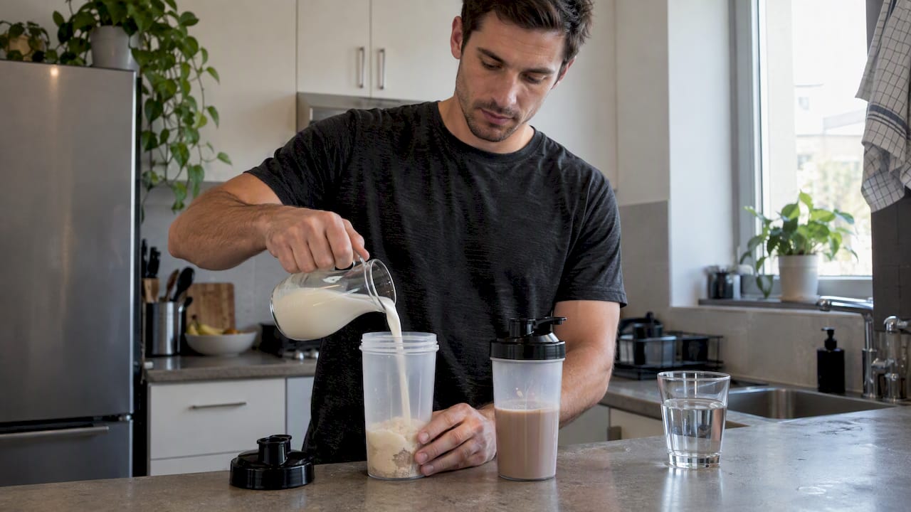 Protein shakes mixed with water and milk