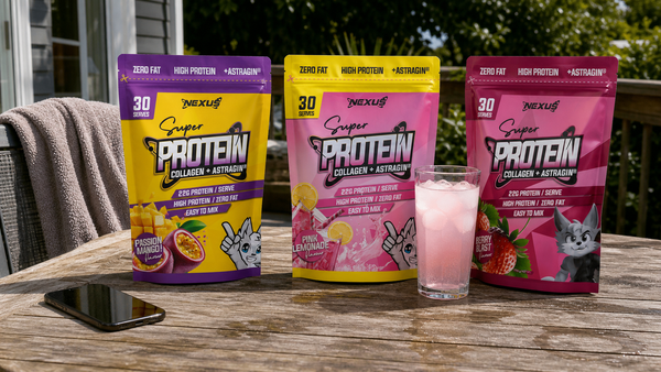 Range of Nexus Super Protein clear collagen protein drink flavours