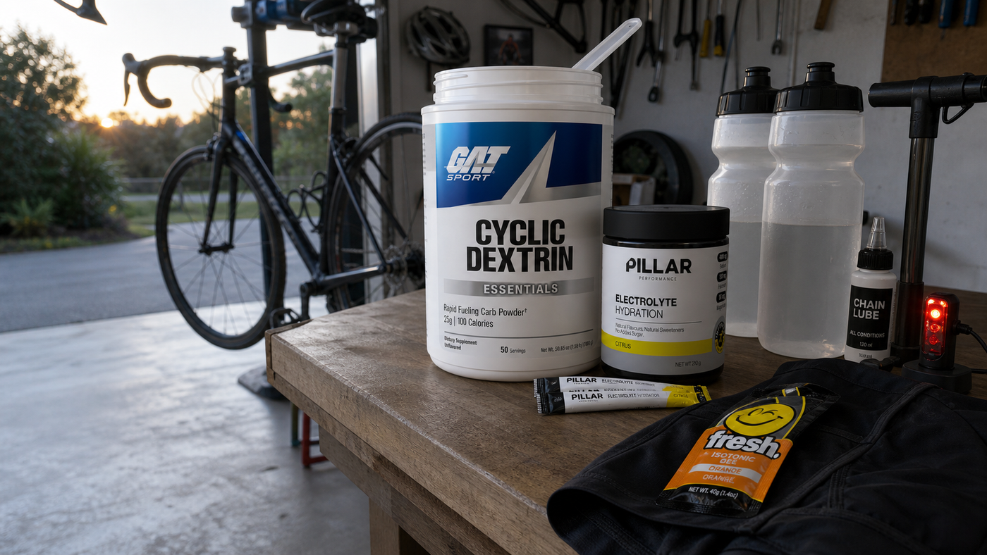 Cycling supplement stack with electrolytes, intra-workout, creatine and protein