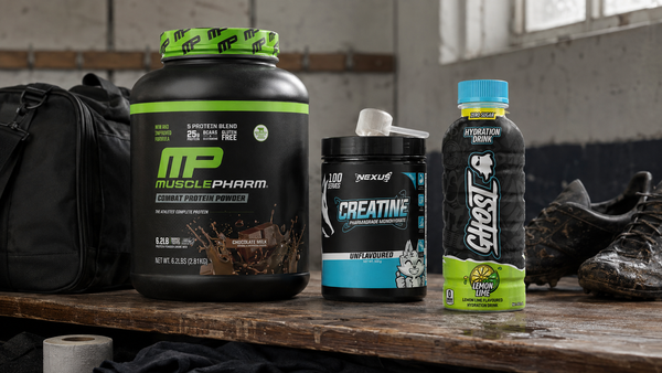 Whey protein, creatine, pre-workout, electrolytes and magnesium for rugby pre-season