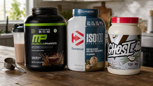 Best Protein Powder for Muscle Gain NZ - MusclePharm Combat 100% Whey - Chocolate, Dymatize Iso 100 - Cookie N Cream, Ghost Whey - Coffee Ice Cream