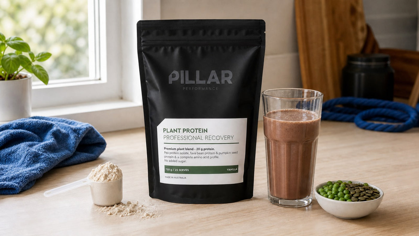 Vegan protein powder, scoop and plant ingredients ready for a New Zealand label comparison