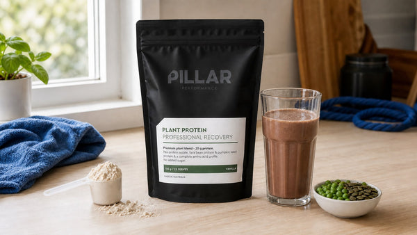 Vegan protein powder, scoop and plant ingredients ready for a New Zealand label comparison