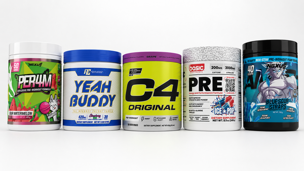 Pre-workout tubs compared for beta-alanine content - Per4m, Yeah Buddy, C4 Original, Basic PRE and Nexus