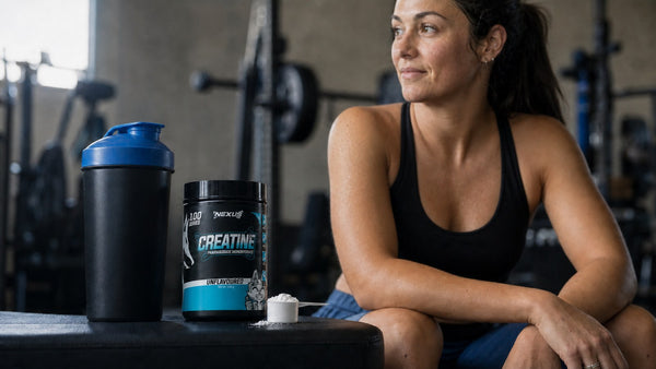 Woman measuring a daily serve of creatine monohydrate after strength training