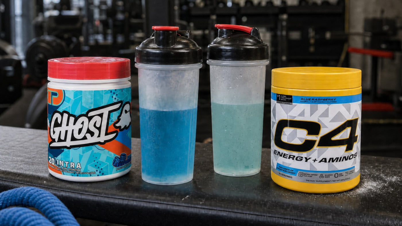 EAA and BCAA workout drinks compared as nine essential amino acids versus three branched-chain amino acids