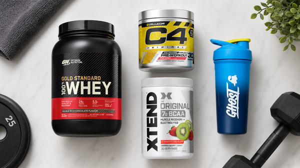 Beginner supplement starter set: whey, C4, Xtend, shaker