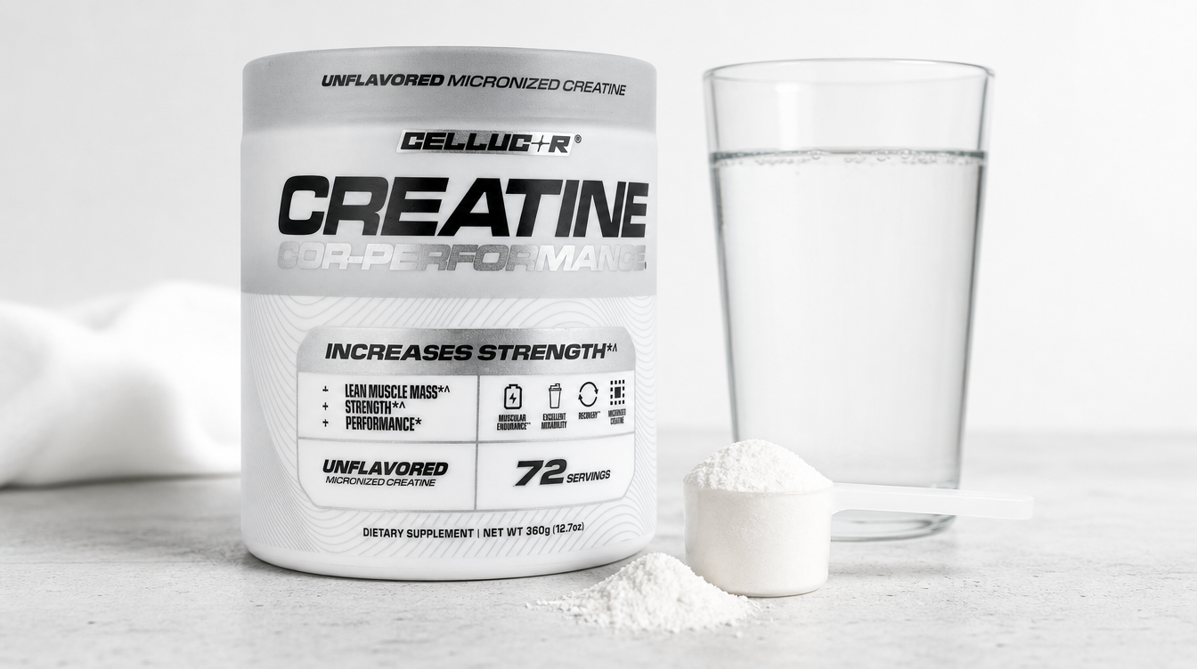 Cellucor creatine with scoop and water