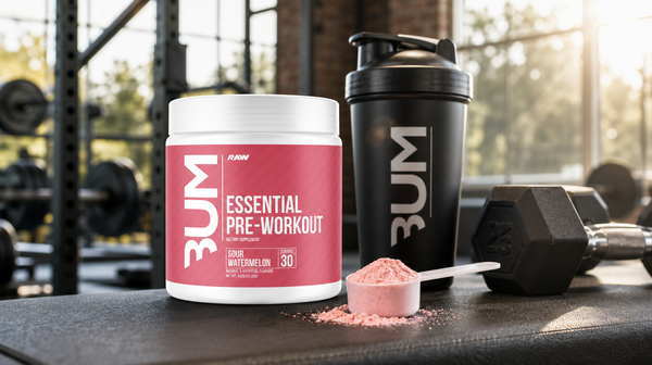 CBUM Essential pre-workout with scoop and shaker