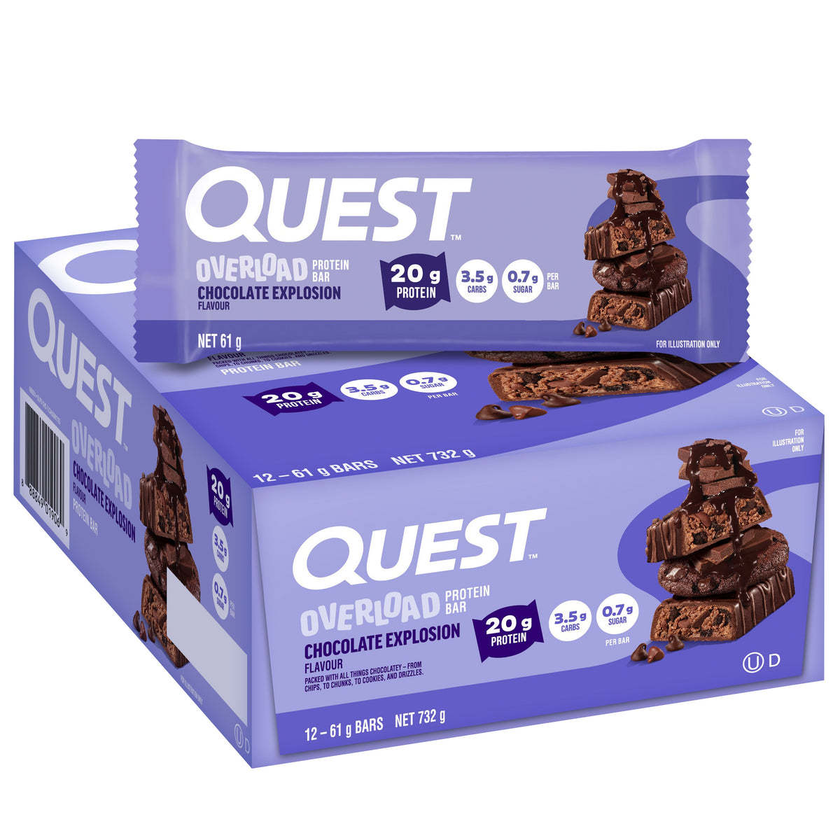 Quest Overload Bar Chocolate Explosion 12x61g box front