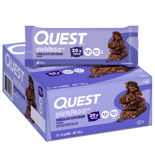 Quest Overload Bar Chocolate Explosion 12x61g box front