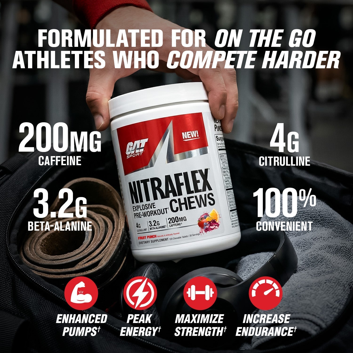 GAT Sport Nitraflex Chews Fruit Punch key benefits callouts