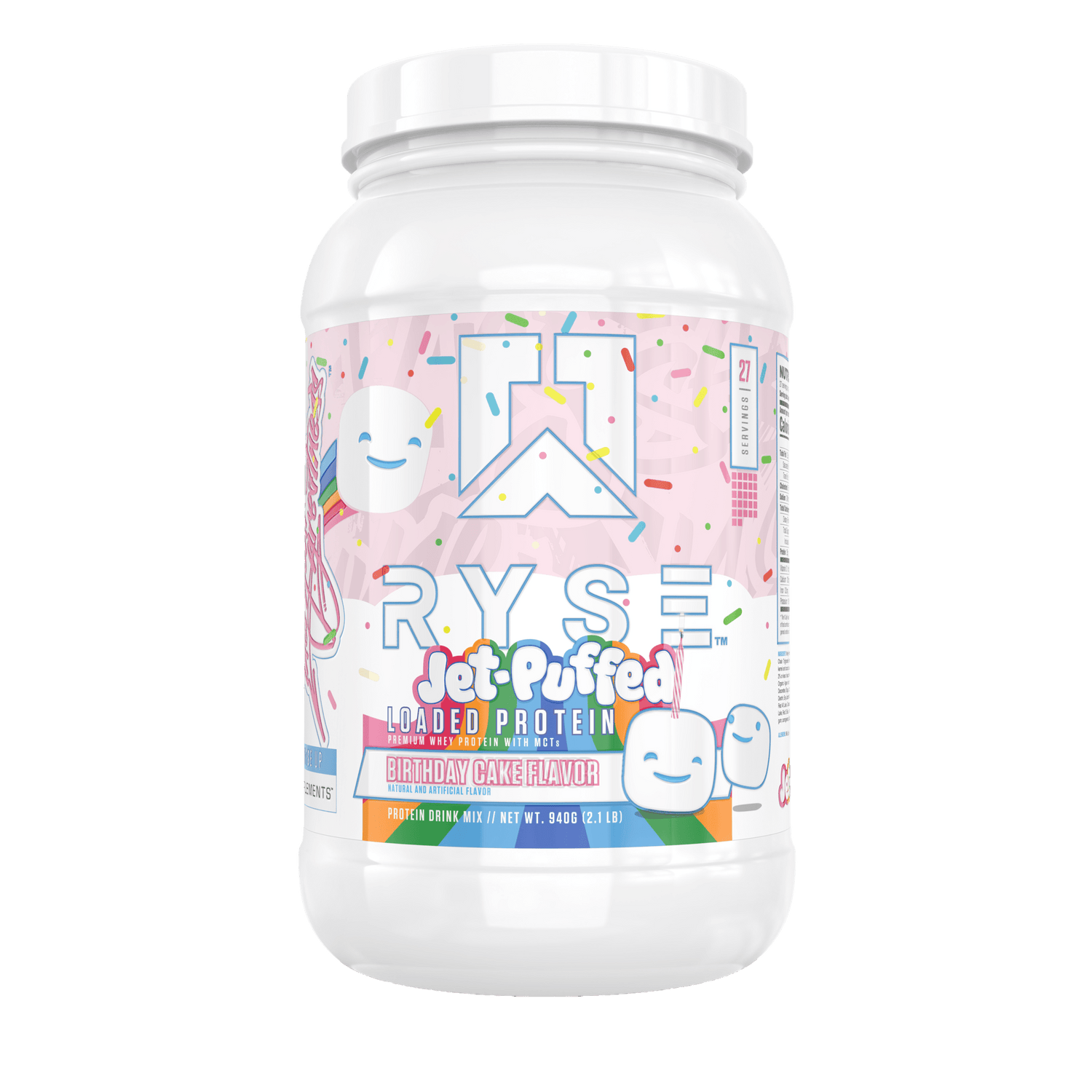 Ryse Loaded Protein, Jet Puffed Birthday Cake powder