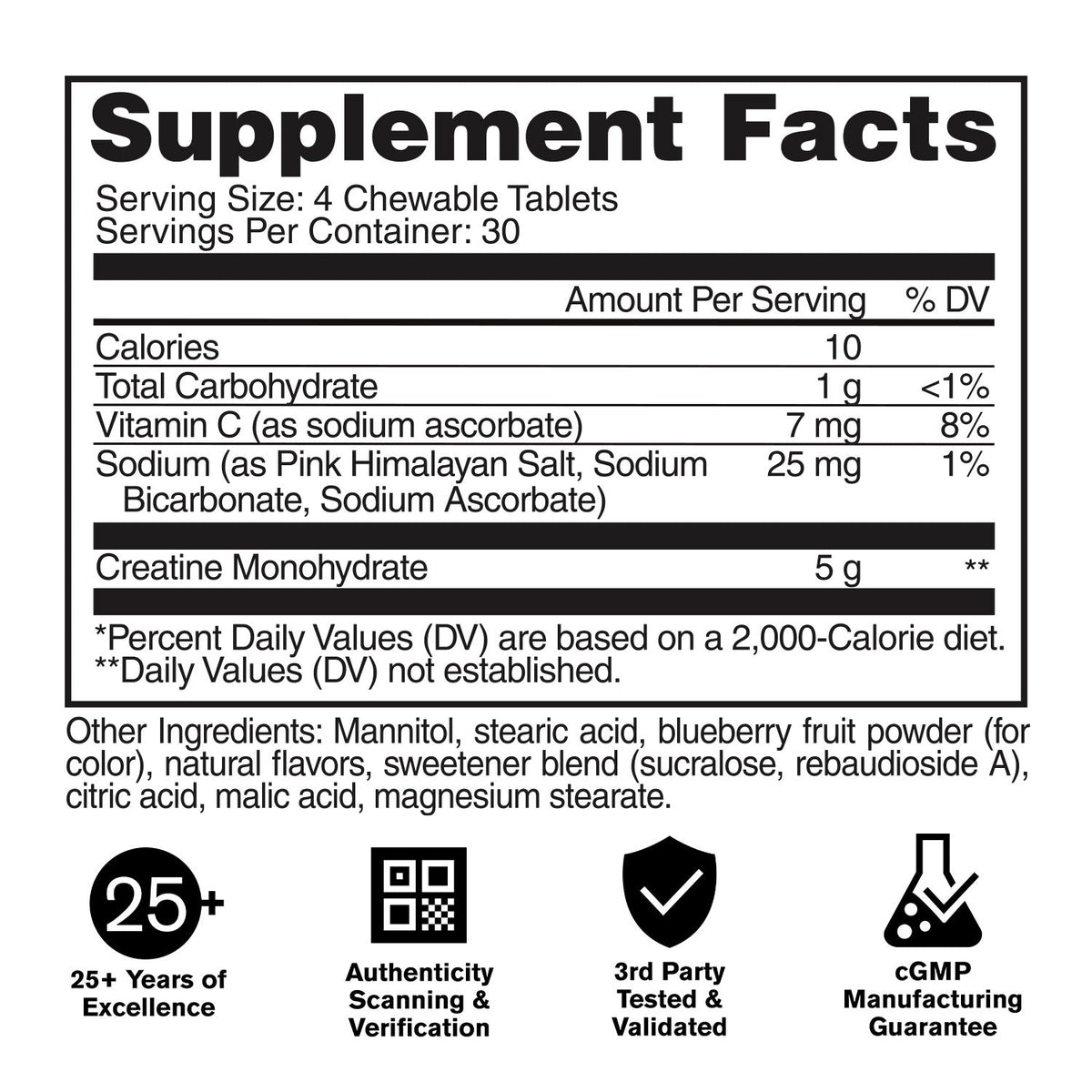 GAT Sport Creatine Chews Grape Cotton Candy supplement facts and nutrition panel