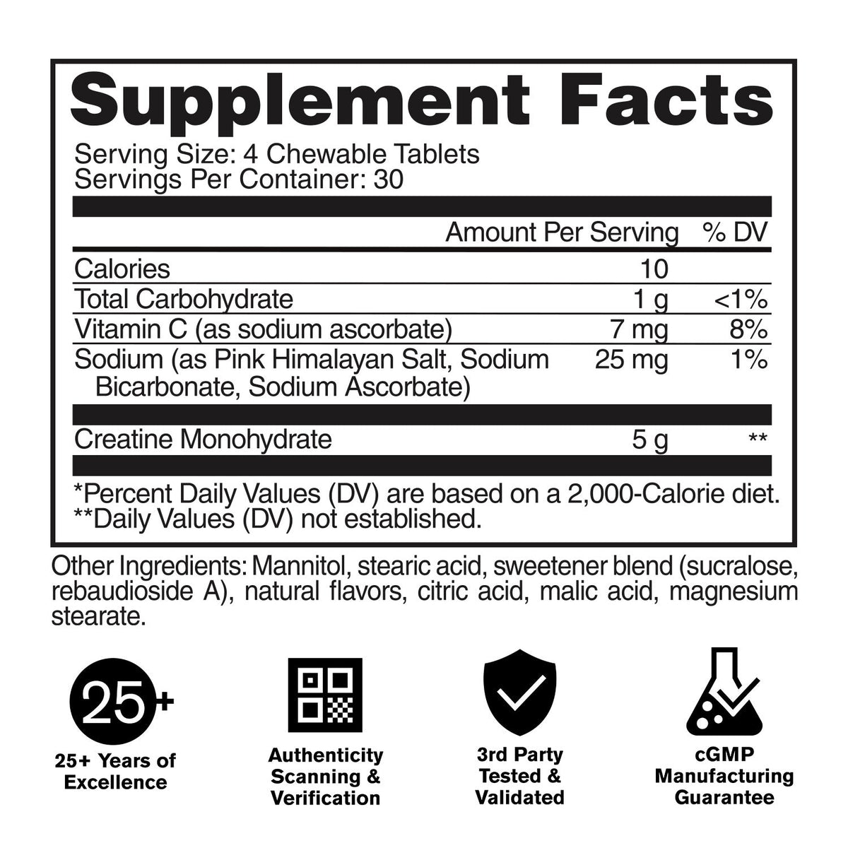 GAT Sport Creatine Chews Lemon Lime supplement facts and nutrition panel